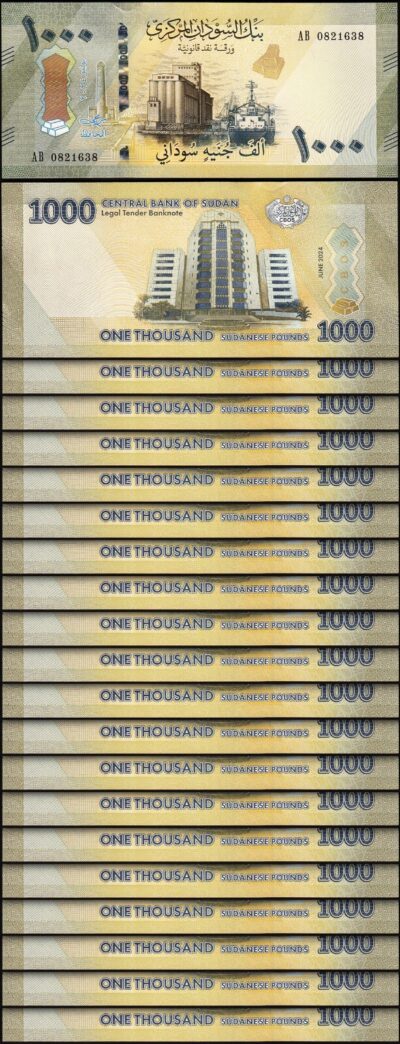 Sudan 1000 Pounds 2024 2025, UNC, 20 Pcs LOT, Consecutive, P-87 New Design