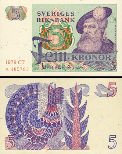 Sweden Suede 5 Kronor 1979, aUNC/UNC, P-51d