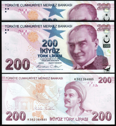 Turkey 200 Lira 2009 - 2026, UNC, 2 Pcs PAIR, Consecutive,Prfx K, P-227,NEW DATE