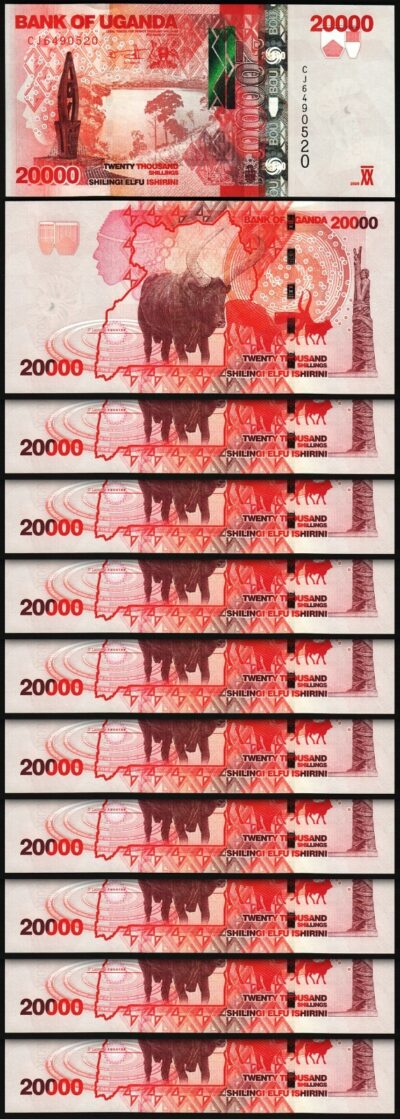 Uganda 20000 20,000 Shillings 2025, UNC, 10 Pcs LOT,Consecutive,P-53 NEW DATE,CJ