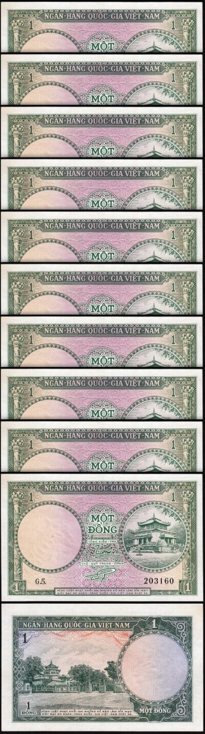 Vietnam (South) 1 Dong 1956, UNC, 10 Pcs LOT, P-1