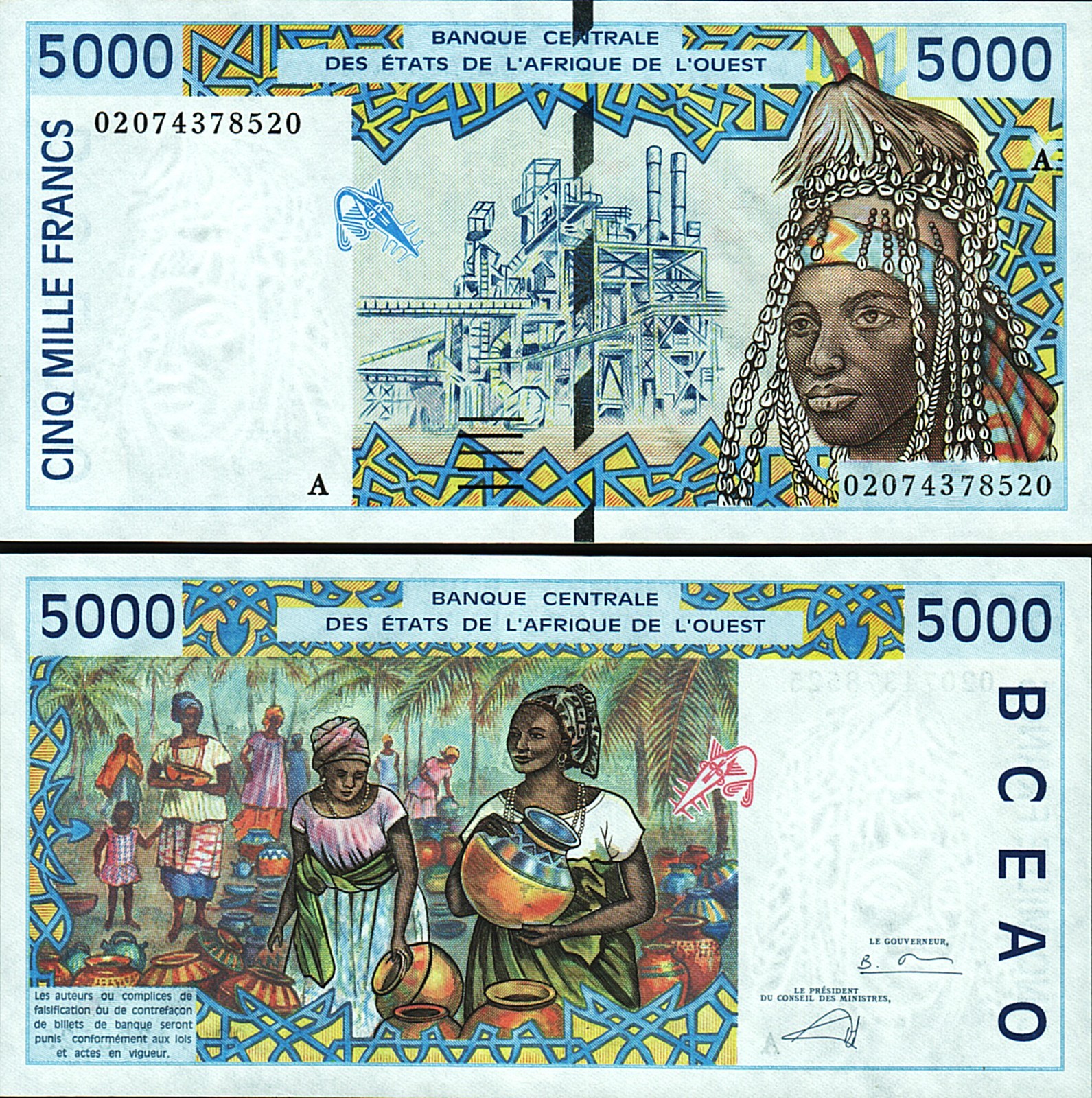 West African States, IVORY COAST, 5000 Francs 2002, UNC, P-113AL