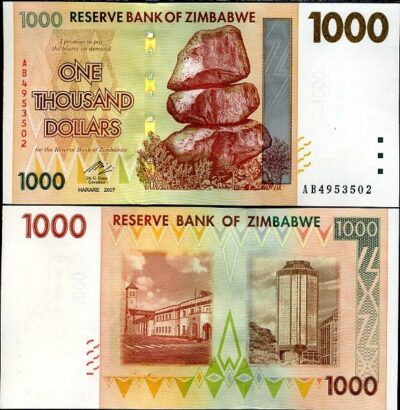 Zimbabwe 1000 Dollars 2007, UNC-, P-71, Prefix AB
