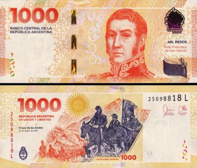 Argentina 1000 Pesos 2023 2024, UNC, P-NEW, Suffix L