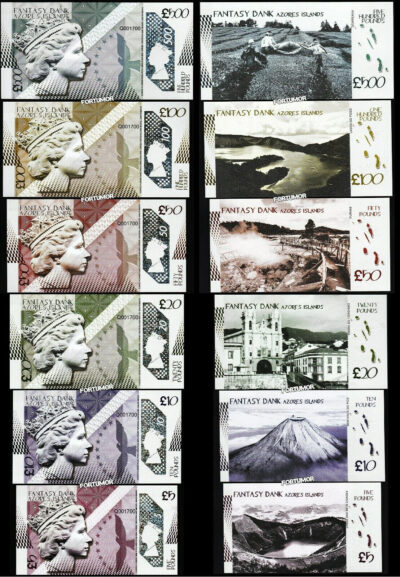 Azores Island 6 PCS Set 5 10 20 50 100 500 Pounds 2019 2020, UNC