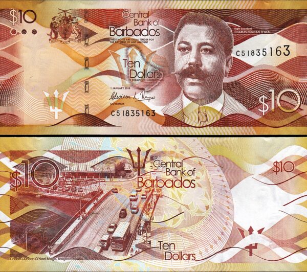 Barbados 10 Dollars, 2013, UNC, P-75a