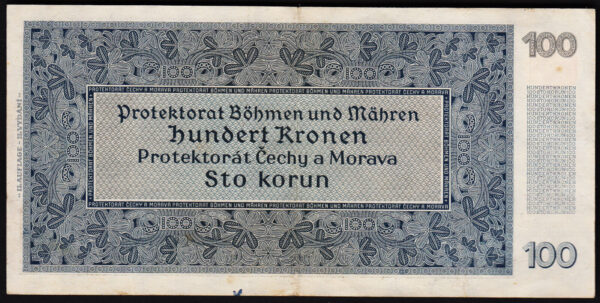 Bohemia & Moravia 100 Korun 1940, aXF , P-7a, II. Auflage, S.32B - Image 3