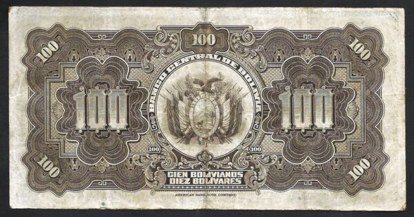 Bolivia 100 Boliviano 1928, VF+, P-125a - Image 3