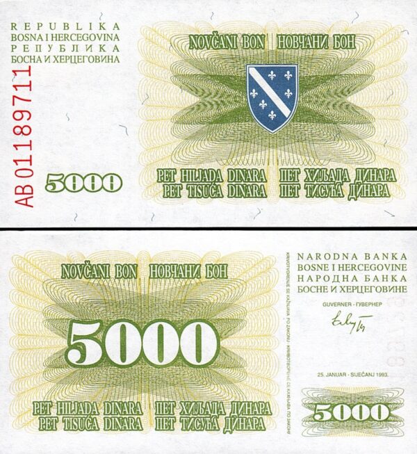 Bosnia 5000 Dinara 1993, UNC, P-16a