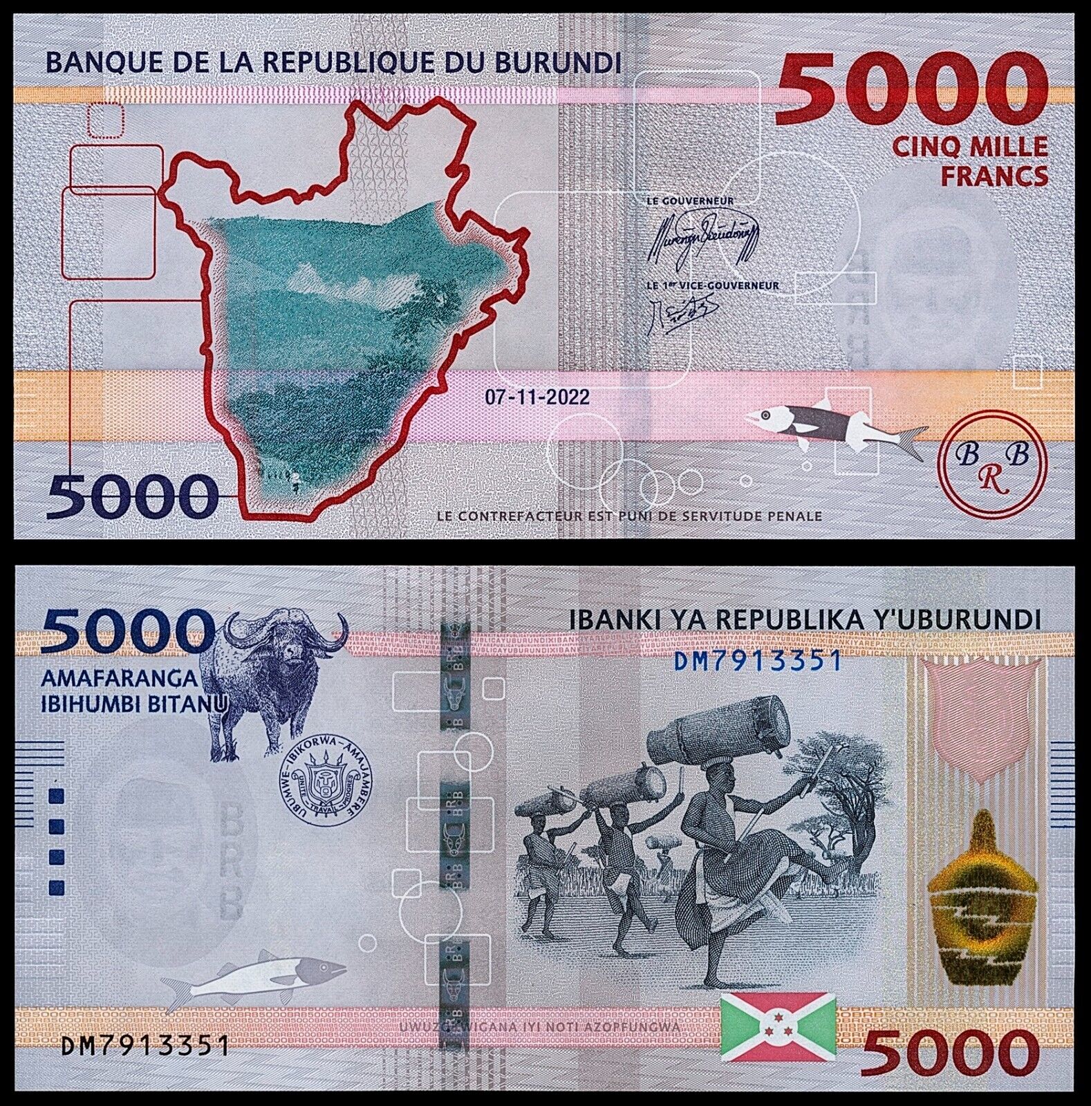 thumbnail image 2 of Set Of 3 Burundi Francs Banknotes | 500, 1000, & 2000 Francs | 2018-2021 P-New UNC 2 of 2