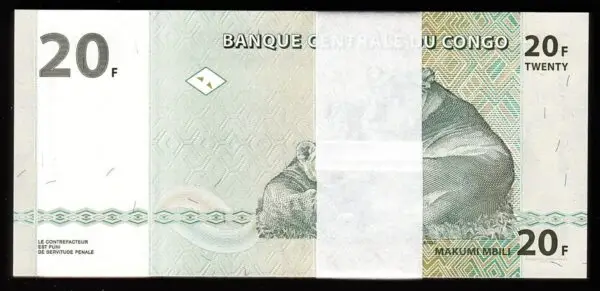 Congo 20 Francs 2003, UNC, BUNDLE, Pack of 100 PCS, Consecutive, P-94a - Image 3