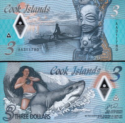 Cook Islands 3 Dollars 2021, UNC, Polymer, P-11a, Prefix AA