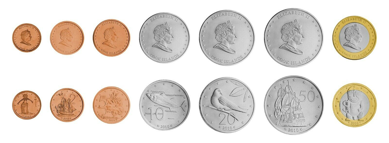 UNC 5+10+20+50 cents +1+2 dollars Pitcairn Islands Set 6 Coins 2009-2010 