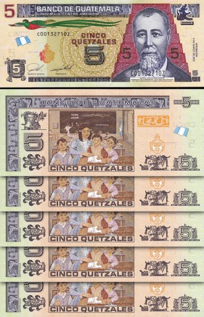 Guatemala 5 Quatzales, 2022, UNC, 5 PCS LOT, P-122 NEW