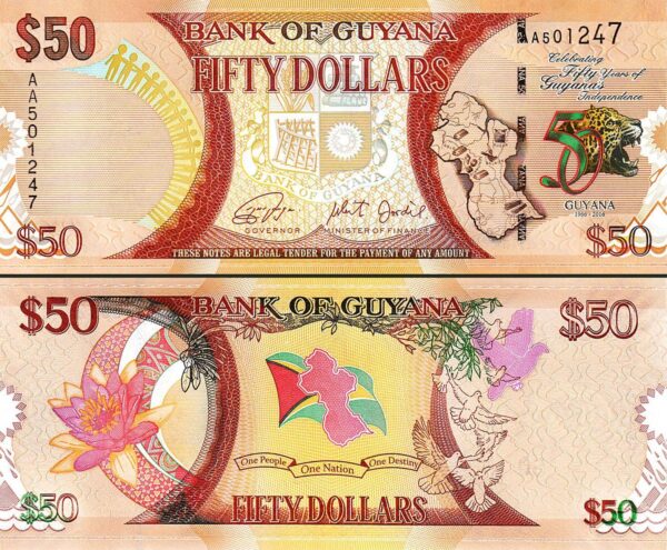 Guyana 50 Dollars 2016, UNC, 10 PCS Consecutive LOT P-41, Commemorative Banknote - Image 3