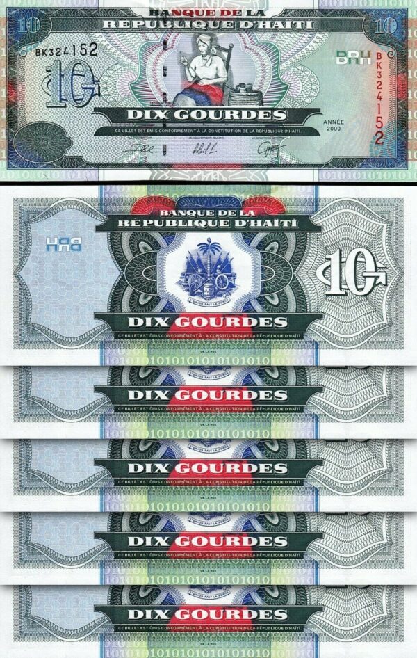 Haiti 10 Gourdes 2000, UNC, 10 Pcs LOT, Consecutive, P-265a, Prefix BQ - Image 3