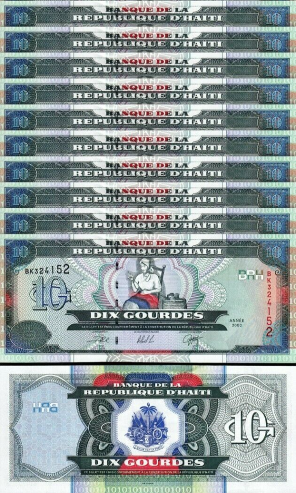 Haiti 10 Gourdes 2000, UNC, 10 Pcs LOT, Consecutive, P-265a, Prefix BQ