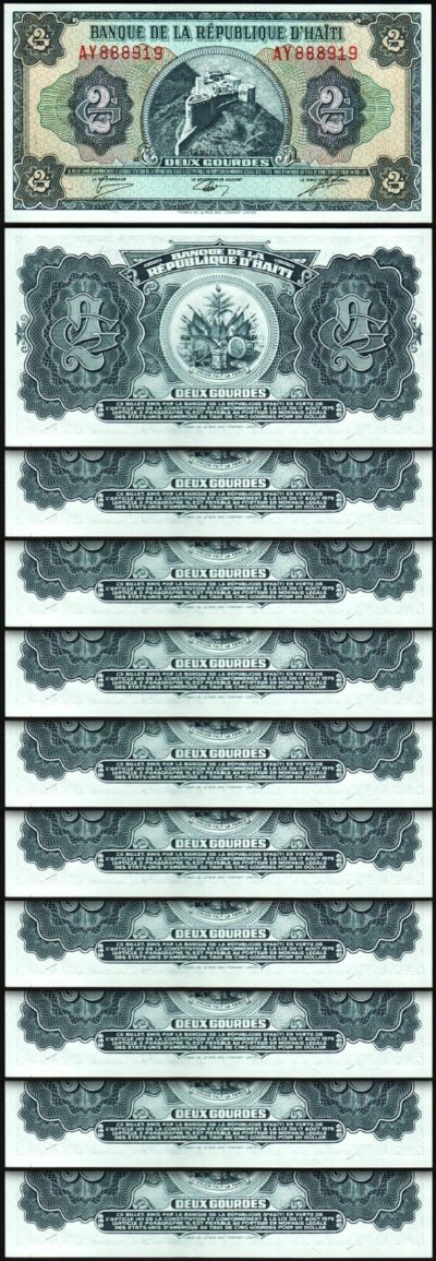 Haiti 2 Gourdes L 1979, UNC, 10 Pcs LOT, Consecutive, P-245A, Prefix AY