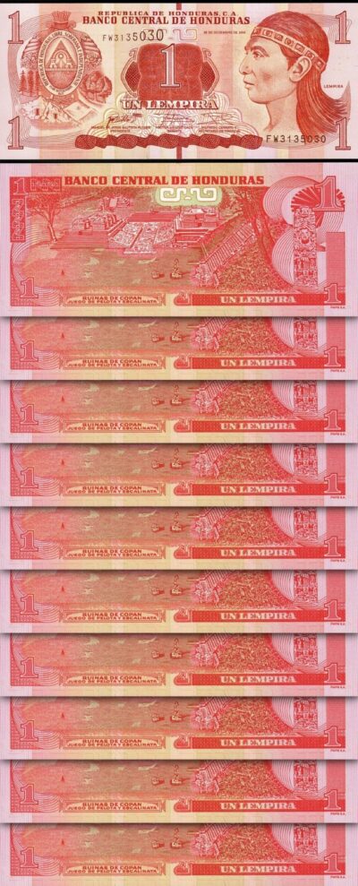 Honduras 1 Lempira 2016, UNC, 10 Pcs LOT, P-96c