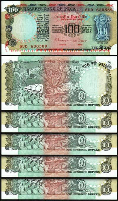 India 100 Rupees Nd 1979, UNC, 5 Pcs LOT, P-86f, Sign 87