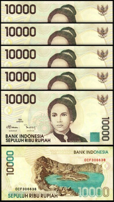 Indonesia 10000 10,000 Rupiah 1998 / 2005, UNC, 5 Pcs LOT, Consecutive, P-137h