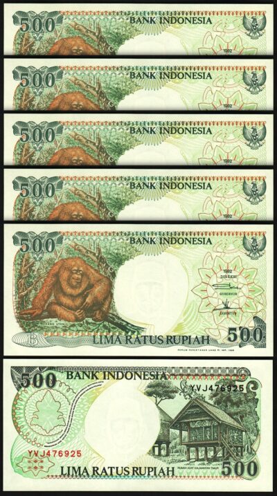 Indonesia 500 Rupiah 1992 1999, UNC, 5 Pcs LOT, Consecutive, P-128h