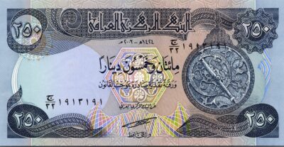Iraq 250 Dinars 2003, RADAR 7 Digit, 1913191, UNC- P-91a