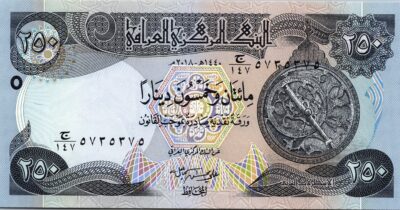 Iraq 250 Dinars 2018, RADAR, 7 Digit 5735375 UNC P-97