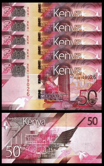 Kenya 50 Shillings 2019, UNC, 5 PCS LOT, P-52