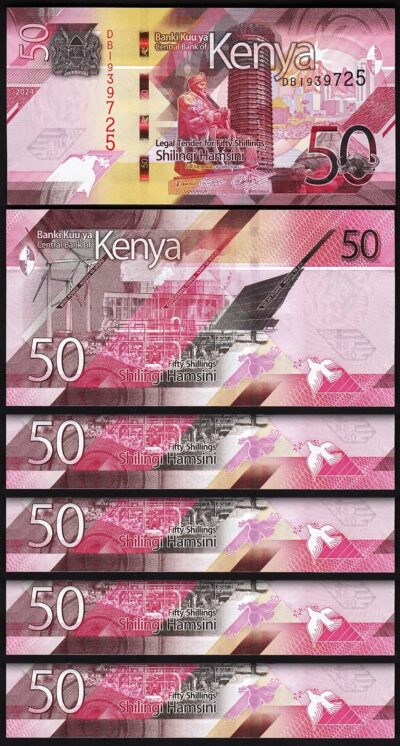 Kenya 50 Shillings 2024, UNC, 5 Pcs LOT, Consecutive, P-52 NEW