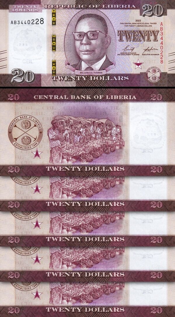 Liberia 20 Dollars 2022, UNC, 10 Pcs LOT, Consecutive, P-39 - Image 3