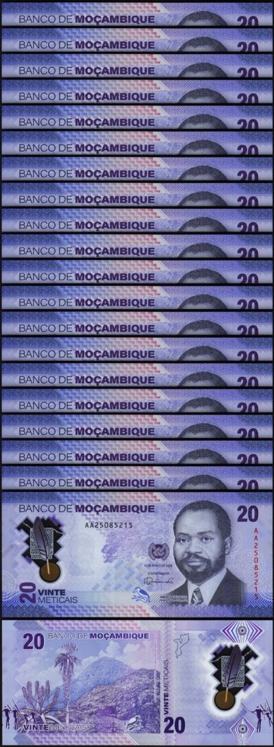 Mozambique 20 Meticais 2024, UNC, 20 Pcs LOT, Consecutive, Polymer, P-155