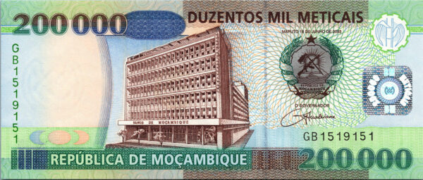 Mozambique 200000 200,000 Meticais 2003, RADAR 7 Digit 151 9 151  UNC, P-141