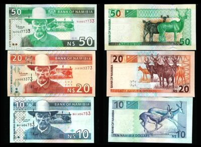 Namibia 3 Pcs Set 10 20 50 Dollars 2001 2002 2003, UNC, P-4 6 8