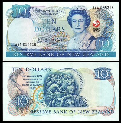 New Zealand 10 Dollars 1990, AU/UNC, Comm. 150th Anniversary, P-176, Prefix AAA