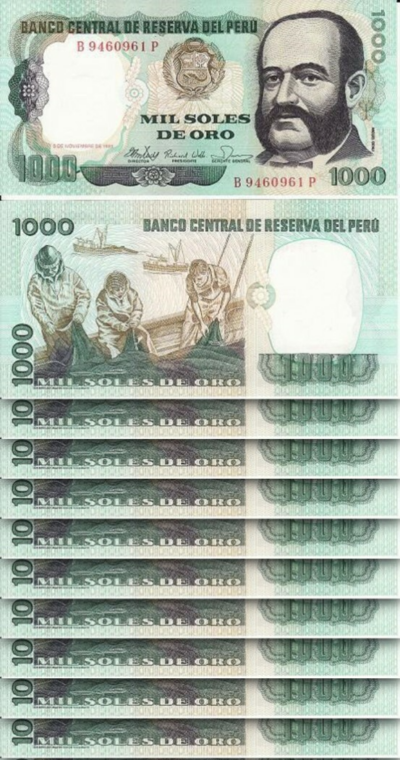 Peru 1000 Soles De Oro 1981, UNC, 10 PCS LOT, P-122