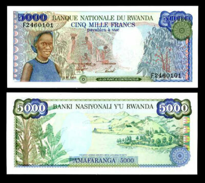 Rwanda 5000 Francs 1988, XF, P-22a, Prefix F