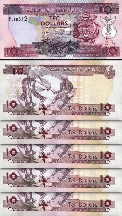 Solomon Islands 10 Dollars 2004 2006, UNC, 5 Pcs LOT, Consecutive,P-27, Prfx C/3