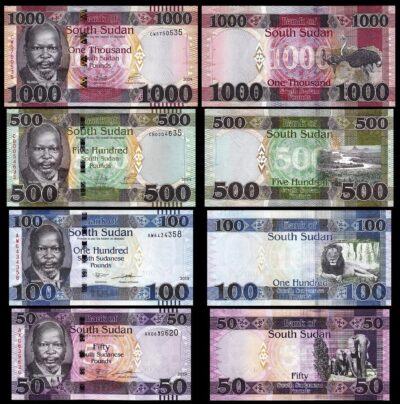 South Sudan 4 Pcs UNC Set , 50 100 500 1000 Pounds 2019 2024