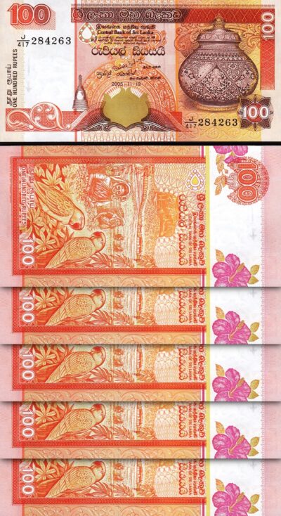 Sri Lanka 100 Rupees 2005, UNC, 5 Pcs LOT, Consecutive, P-111d