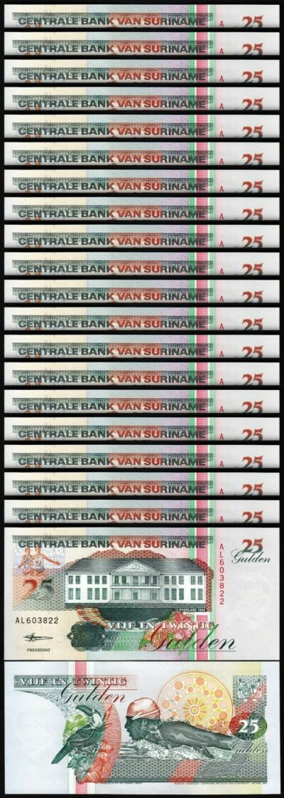 Surinam Suriname 25 Gulden , 1998 , UNC , 20 PCS LOT , P-138d