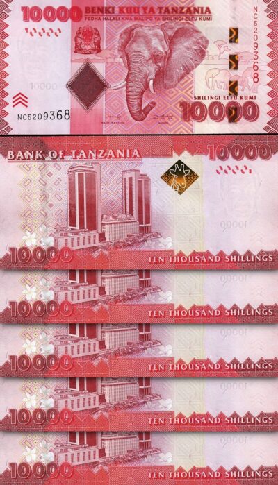 Tanzania 10000 Shillings Nd 2020, UNC, 5 PCS Consecutive LOT,  P-44