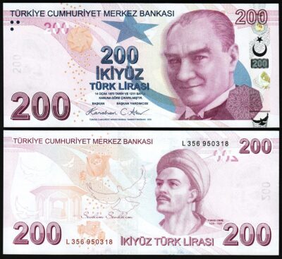 Turkey 200 Lira 2009 - 2026, UNC, Prefix L, P-227, NEW LETTER