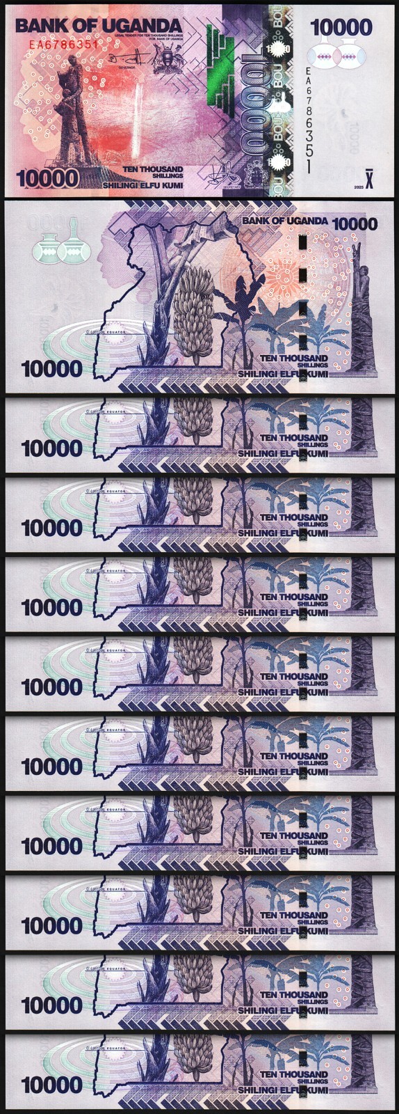 Uganda 10000 10,000 Shillings 2025, UNC, 20 Pcs LOT,Consecutive,P-52 NEW DATE,EA - Image 3