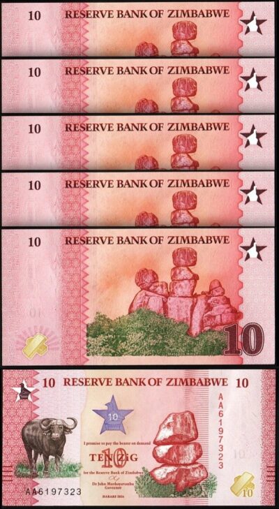Zimbabwe 10 Zig 2026, UNC, 5 Pcs LOT, P-115 , New Design