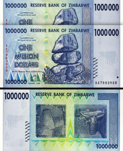 Zimbabwe 1000000 - 1,000,000- 1 Million $ 2008, UNC, 2 Pcs PAIR,Consecutive,P-77