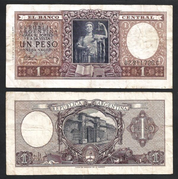 Argentina  1 Peso 1956, VF, 5 Pcs LOT, P-263, Circulated, Sign Type 1 - Image 3