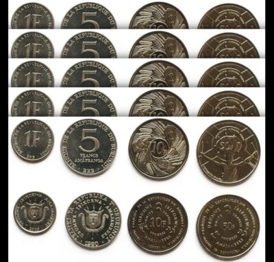 BURUNDI 5 (x) 4 Pcs Coins SET, 1 5 10 50 Francs 1980 2011, UNC (20 Coins)