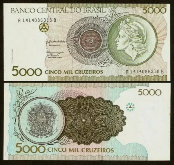 Brazil 5000 Cruzeiros 1990, AU / UNC, P-227