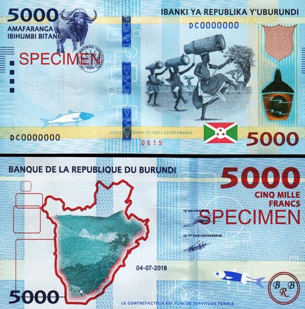 Burundi 5000 Francs 2018, SPECIMEN, DC 0000000, UNC, P-53s